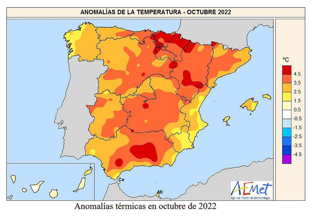 Octubre de 2022 ha sido el más cálido de la serie histórica en España