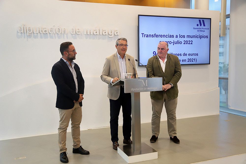 La Diputación incrementa un 30% las transferencias a los municipios entre enero y julio y alcanza los 94,1 millones de euros