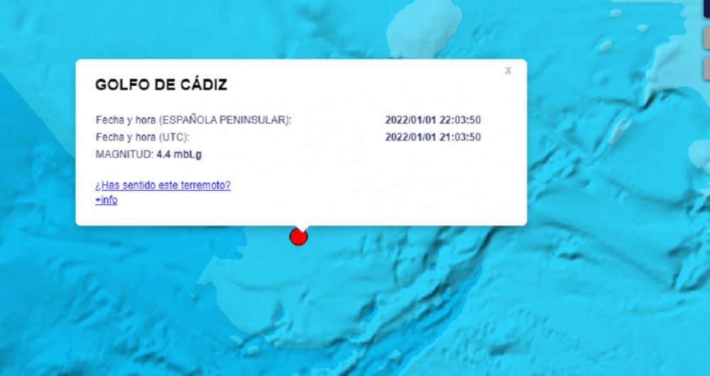 Registrado un terremoto de magnitud 4.4 en el Golfo de Cádiz sentido en la costa de Huelva